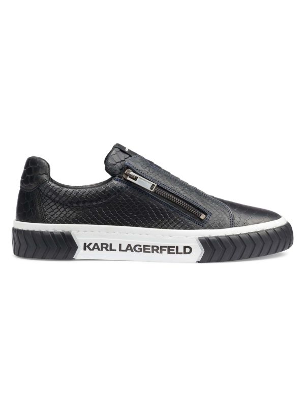 Karl Lagerfeld Paris Snakeskin Embossed Leather Slip On Sneakers
